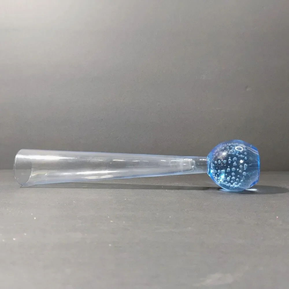 Vtg Clear Blue Fluted Bud Vase Controlled Bubbles Paperweight Bullicante Denmark